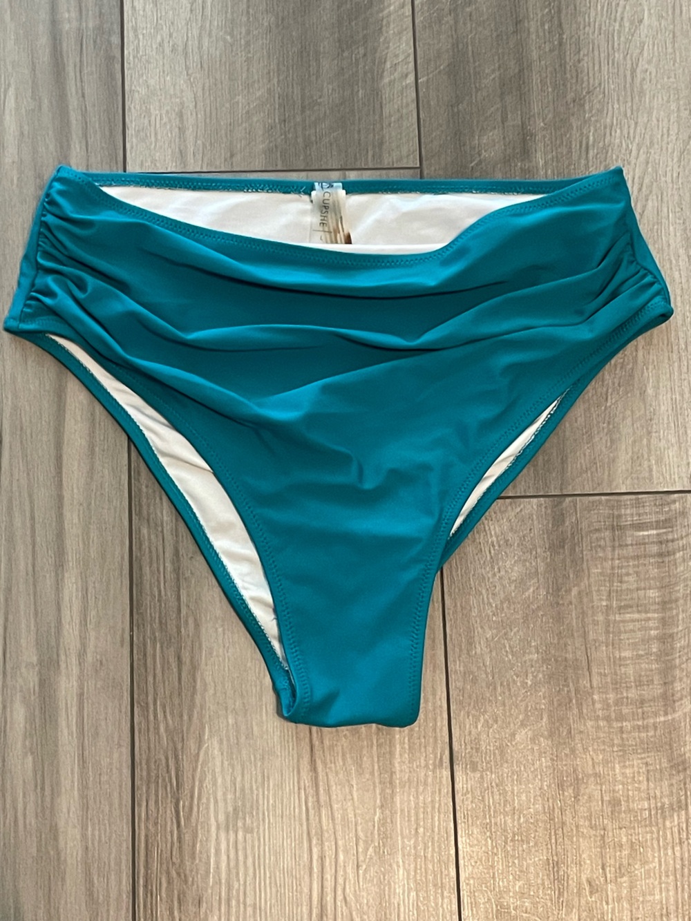 Cupshe Teal High-Waist Ruched Swim Bottom